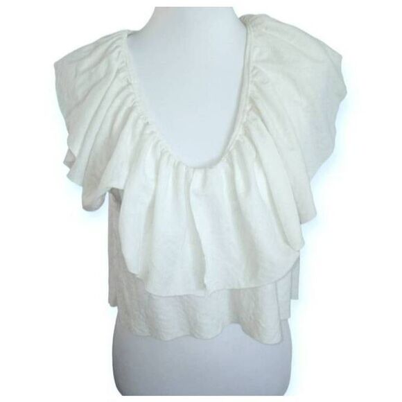 ZARA CREAM/OFF WHITE RUFFLE CROP TOP SZ.S EUC. - Picture 2 of 6